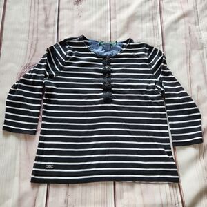 Lauren Ralph Lauren 3/4 Sleeve Henley Shirt Black White Stripe | Women's Size L